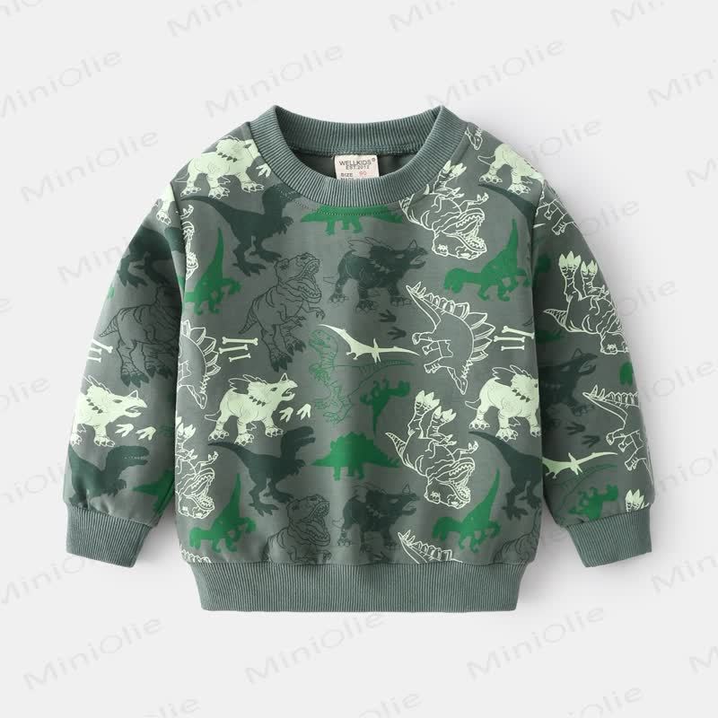 Kid Boy Dinosaurs Grey Green Sweatshirt - Grey Green - 8Y - image 1