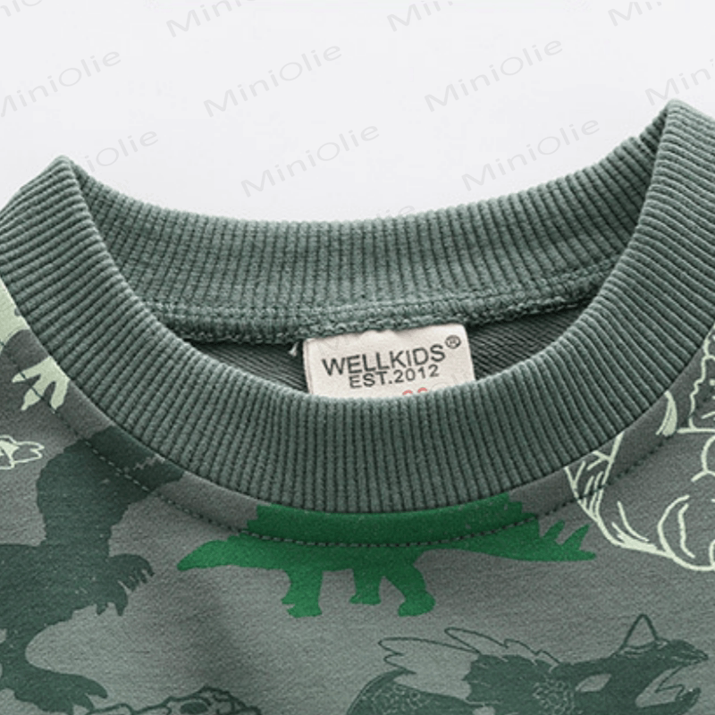 Kid Boy Dinosaurs Grey Green Sweatshirt - image 3