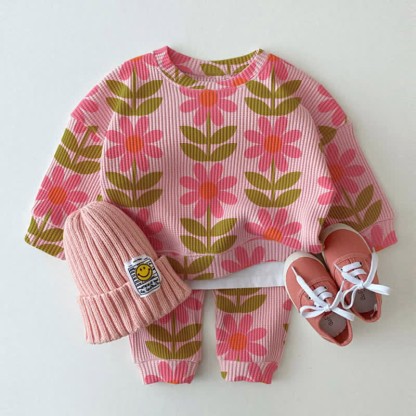 Baby Toddler Pink Sunflower Waffle 2-piece Set - Pink - 3-5T - image 1