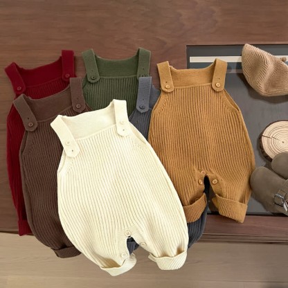 Baby Solid Color Knitted Overalls - image 1
