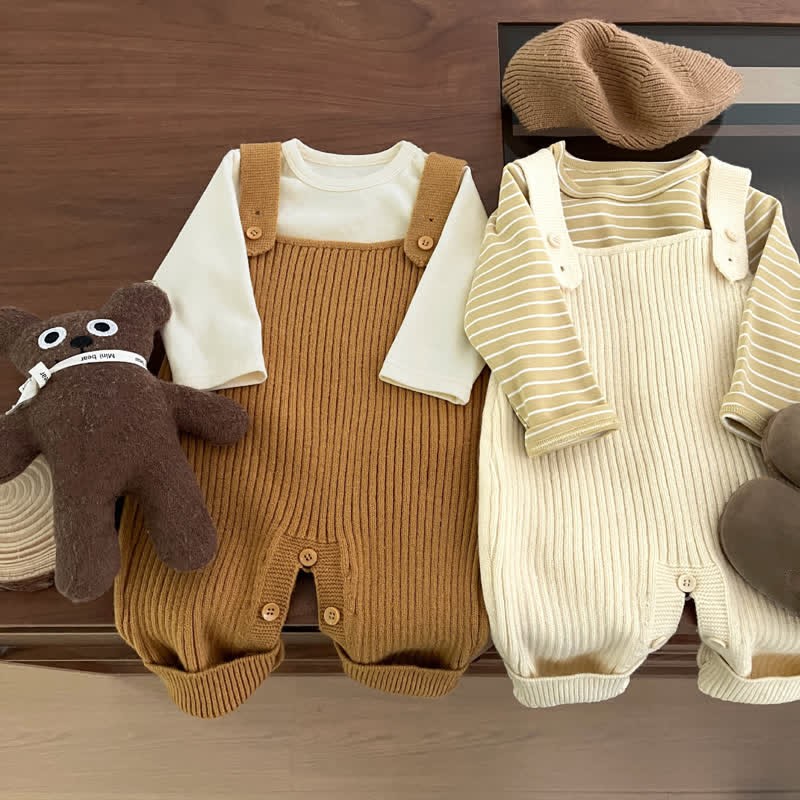 Baby Solid Color Knitted Overalls - image 4