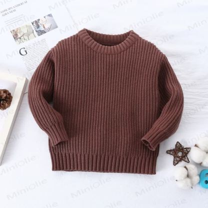Kid Solid Color Crew Neck Knitted Sweater - Coffee - 8Y - image 8