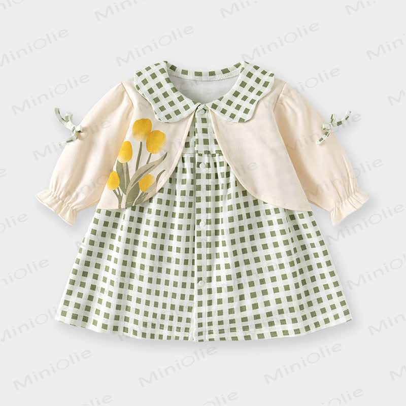 Baby Floral Plaid/Bunny Dress - Green - 3-5T - image 1