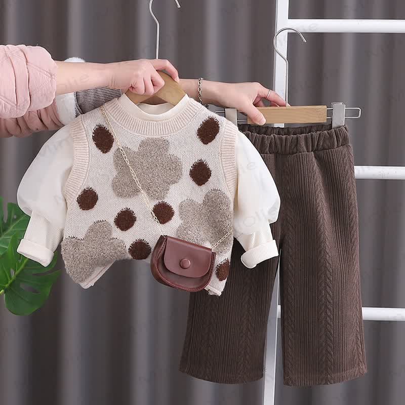 Baby Toddler Girl Dot Flower 3-piece Set - Beige - 5-7T - image 2