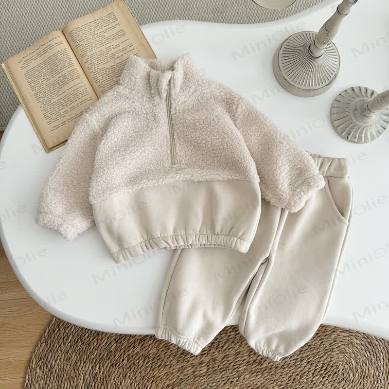 Baby Girls Beige 2-piece Fleece Set - Beige - 2-3Y - image 1