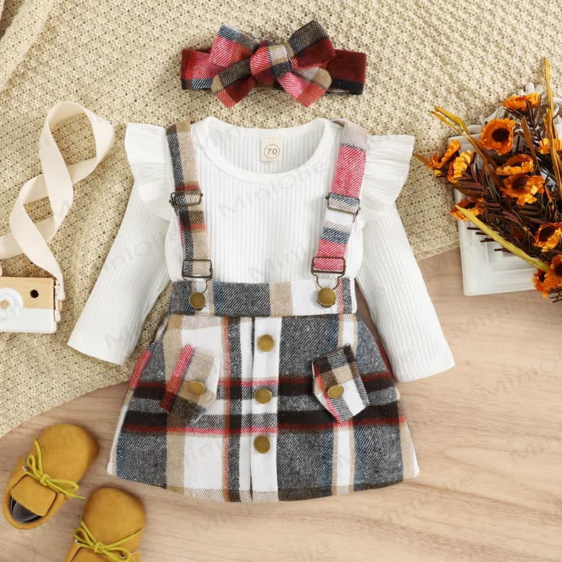 Baby Black White Plaid Suspender Skirt 2-piece Set - Red - 3-4Y - image 3