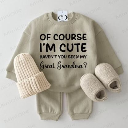OF COURSE I'M CUTE HAVEN'T YOU SEEN MY GREAT GRANDMA Baby Grey Green 2-piece Set - Grey Green - 2-3T - image 1