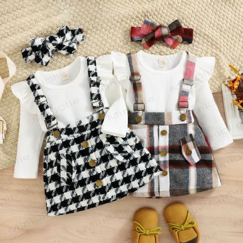 Baby Black White Plaid Suspender Skirt 2-piece Set - image 1