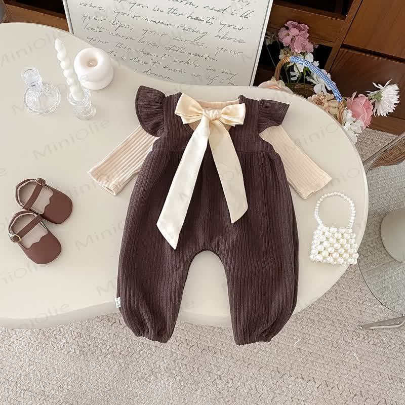 Baby Girls Solid Color Bow Romper - image 3