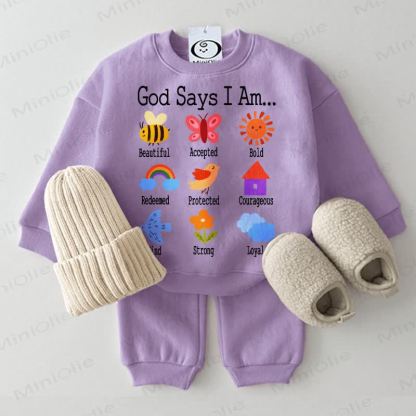 GOD SAYS I AM... Baby Slogan Purple Sweatsuit 2-piece Set - Purple - 2-3T - image 1