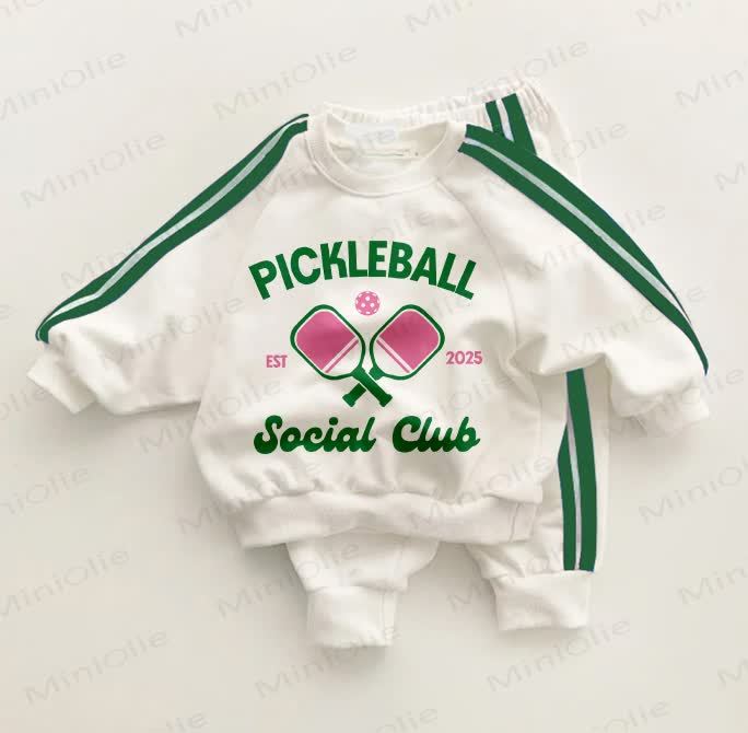 PICKLEBALL SOCIAL CLUB Baby Toddler Green Striped 2-piece Set - White&Green - 3-5T - image 1