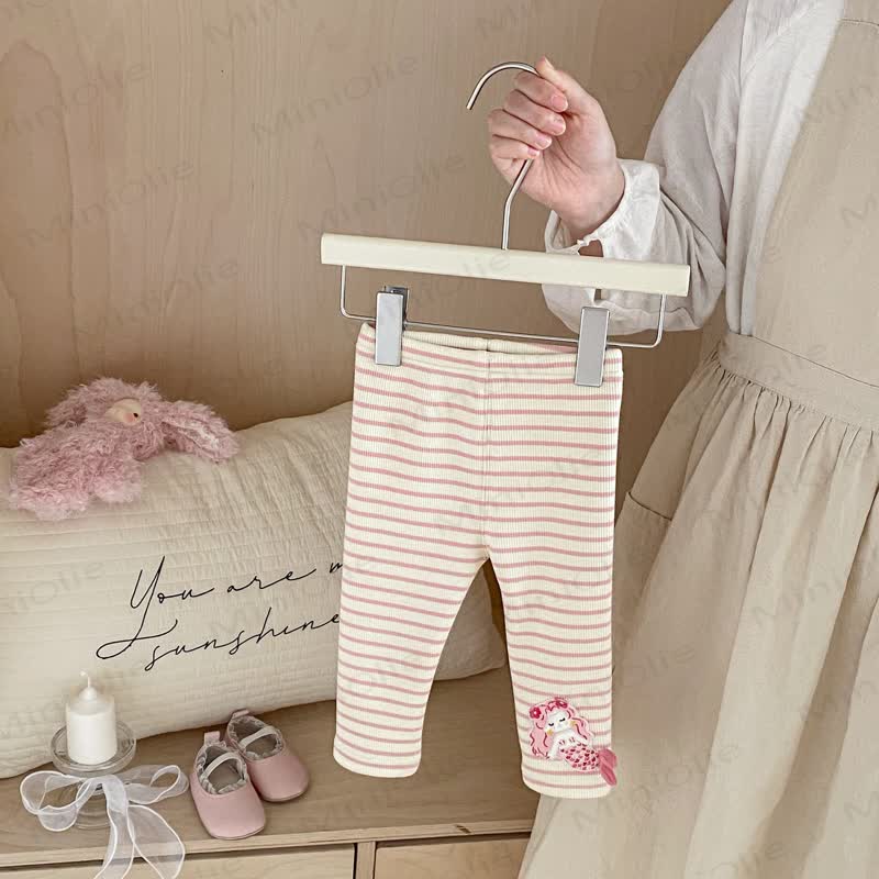 Baby Girl Mermaid Flower Quilted Pink Sweatshirt/Stripe Leggings Set - image 5