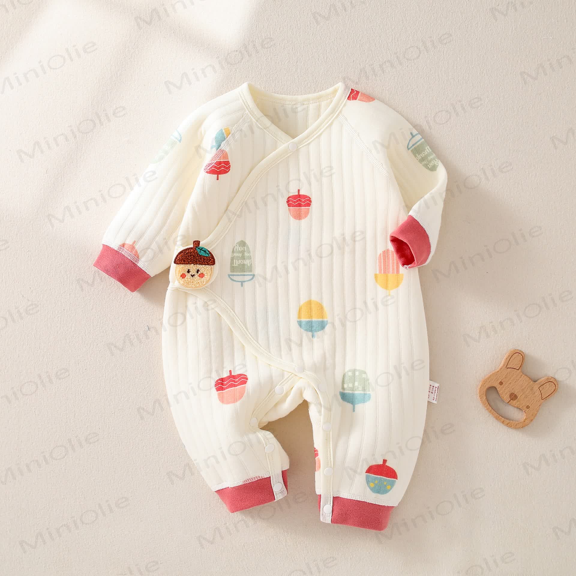 Baby Newborn Pinecone Kimono Seamless Romper - Beige - 3-6M - image 1