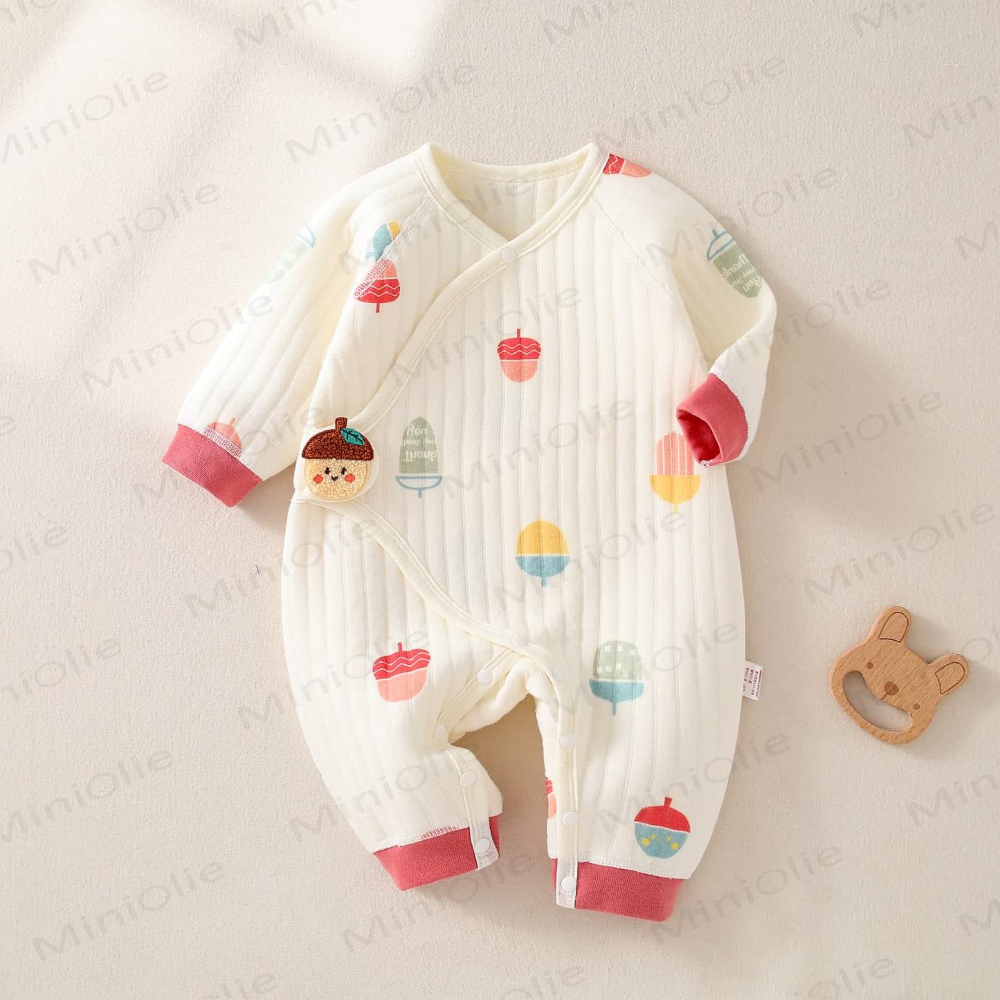 Baby Newborn Pinecone Kimono Seamless Romper - Beige - 3-6M - image 1