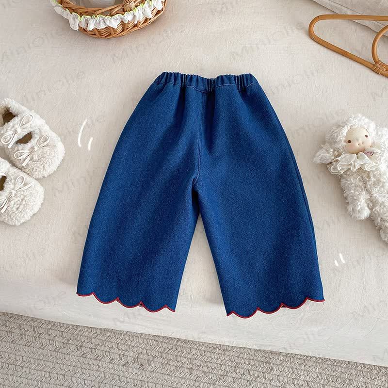 Baby Toddler Embroidered Bunny Bow Fleece Denim Pants - image 2