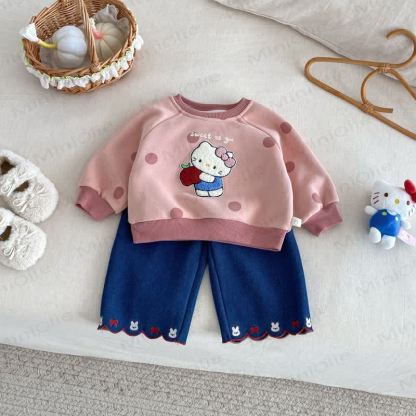 Baby Toddler Embroidered Bunny Bow Fleece Denim Pants - image 3