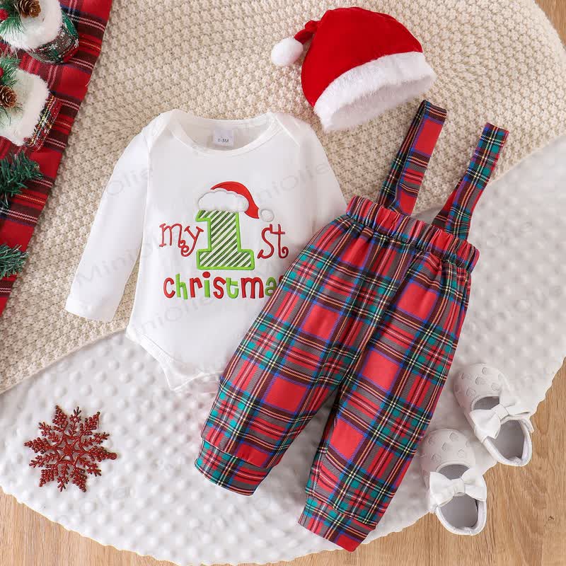 MY 1ST CHRISTMAS Baby Plaid 2-Piece Set with Hat - White - 12-18M - image 4