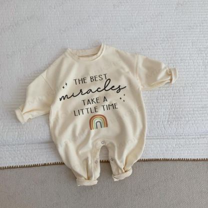 THE BEST MIRACLES TAKE A LITTLE TIME Baby Beige Romper - Beige - 2-3T - image 1
