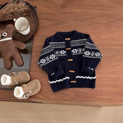 Baby Boy Vintage Jacquard Knit Cardigan - Navy blue - 3-5T - image 3