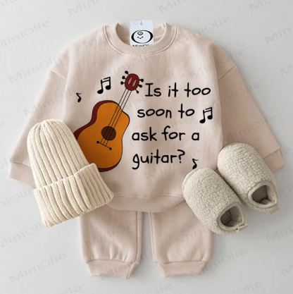 IS IT TOO SOON TO ASK FOR A GUITAR? Baby Sweatshirt 2-piece Beige Set - Beige - 2-3T - image 1