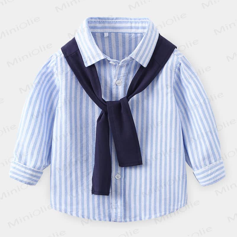 Toddler Boys Striped Shirt with Shawl - Blue - 8Y - image 2