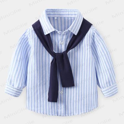 Toddler Boys Striped Shirt with Shawl - Blue - 8Y - image 2
