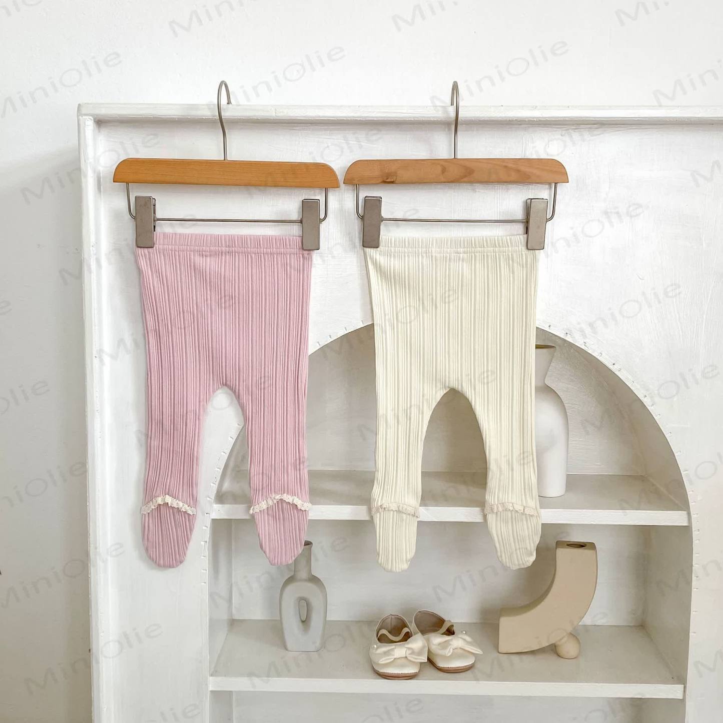 Baby Toddler Girl Solid Color Lace Ribbed Leggings - image 2