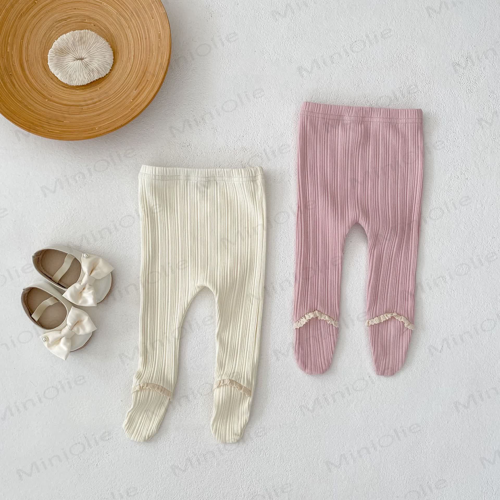 Baby Toddler Girl Solid Color Lace Ribbed Leggings - image 3