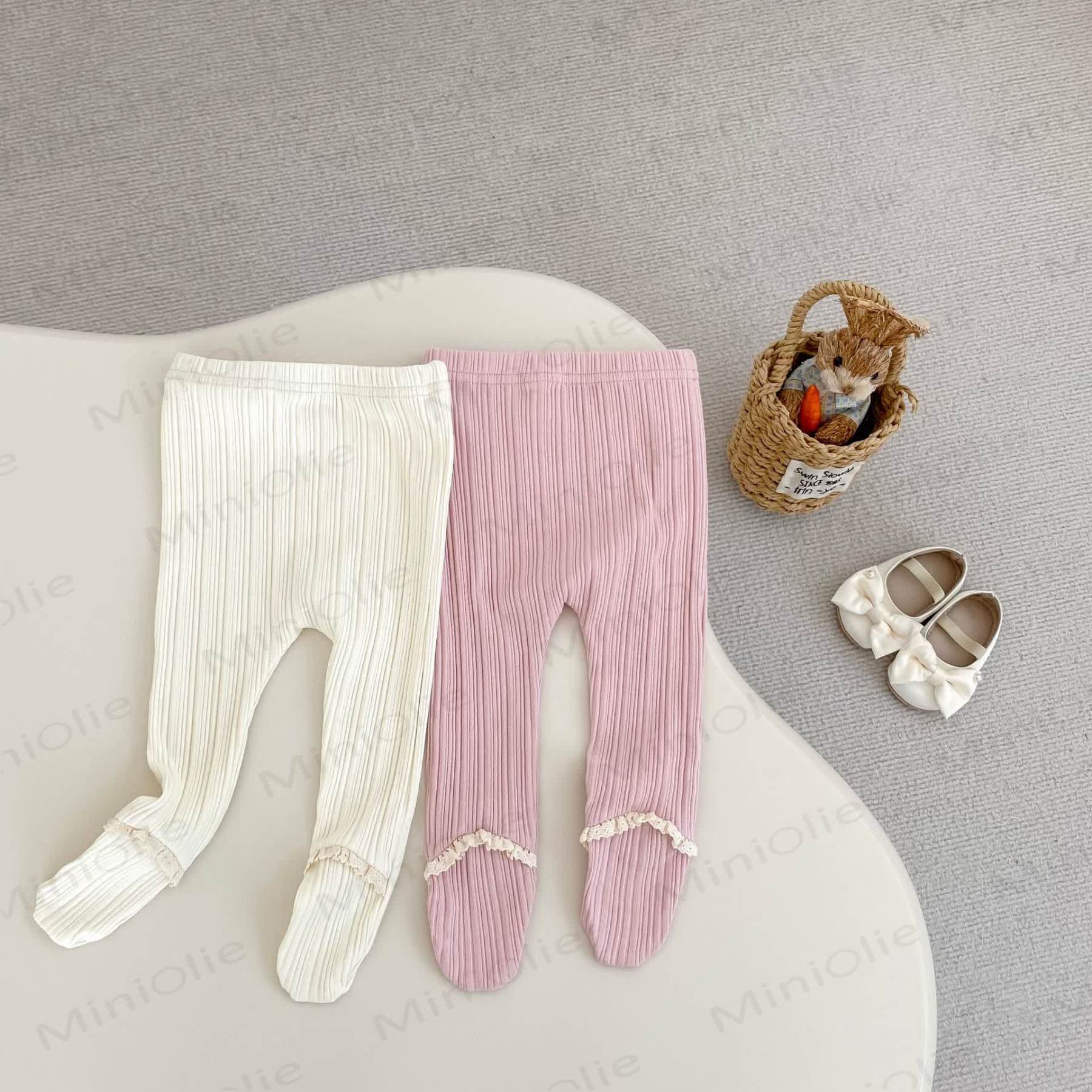 Baby Toddler Girl Solid Color Lace Ribbed Leggings - image 1