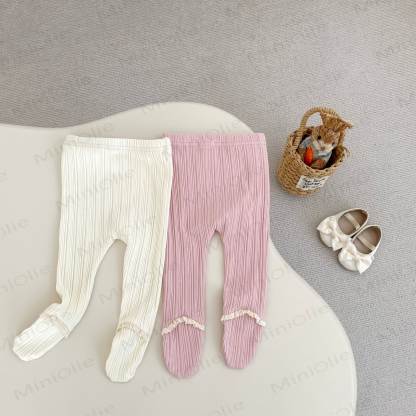 Baby Toddler Girl Solid Color Lace Ribbed Leggings - image 1