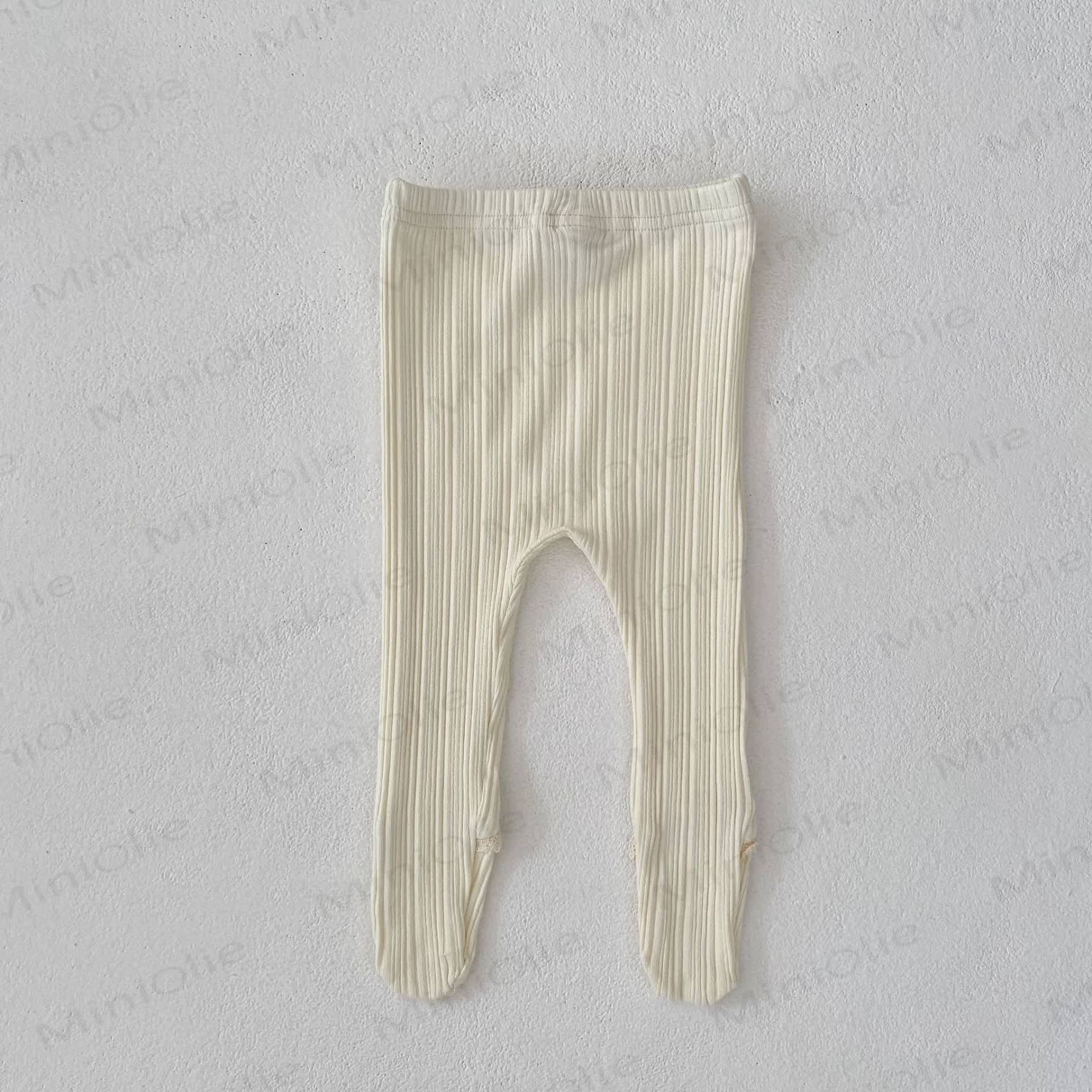 Baby Toddler Girl Solid Color Lace Ribbed Leggings - Beige - 2-3T - image 6