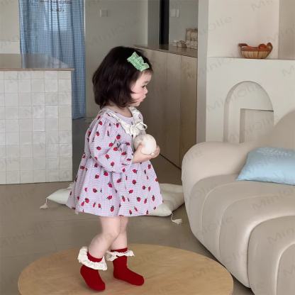 Baby Girl Lace Collar Bow Strawberry Purple Dress - image 3