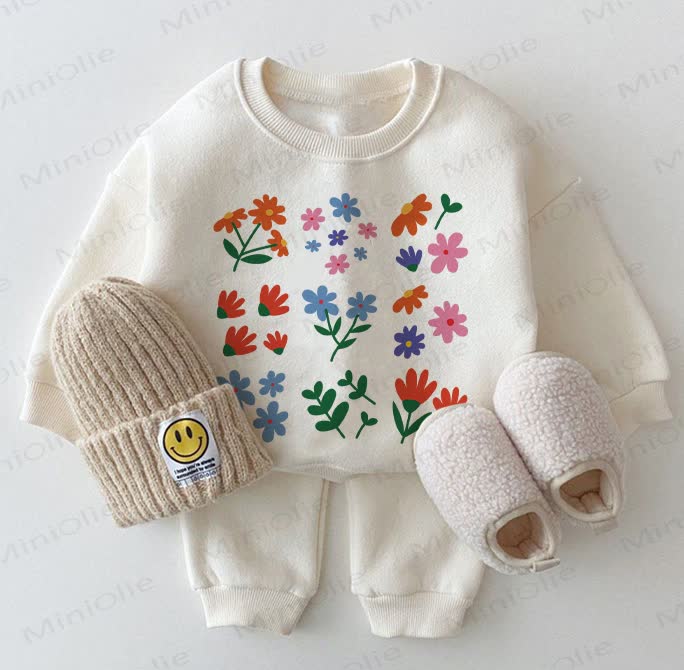 Baby Lovely Flowers Sweatshirt 2-piece White Set - White - 2-3T - image 1