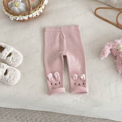 Baby Toddler Girl Embroidered Bunny Knitted Leggings - Pink - 5-7T - image 5