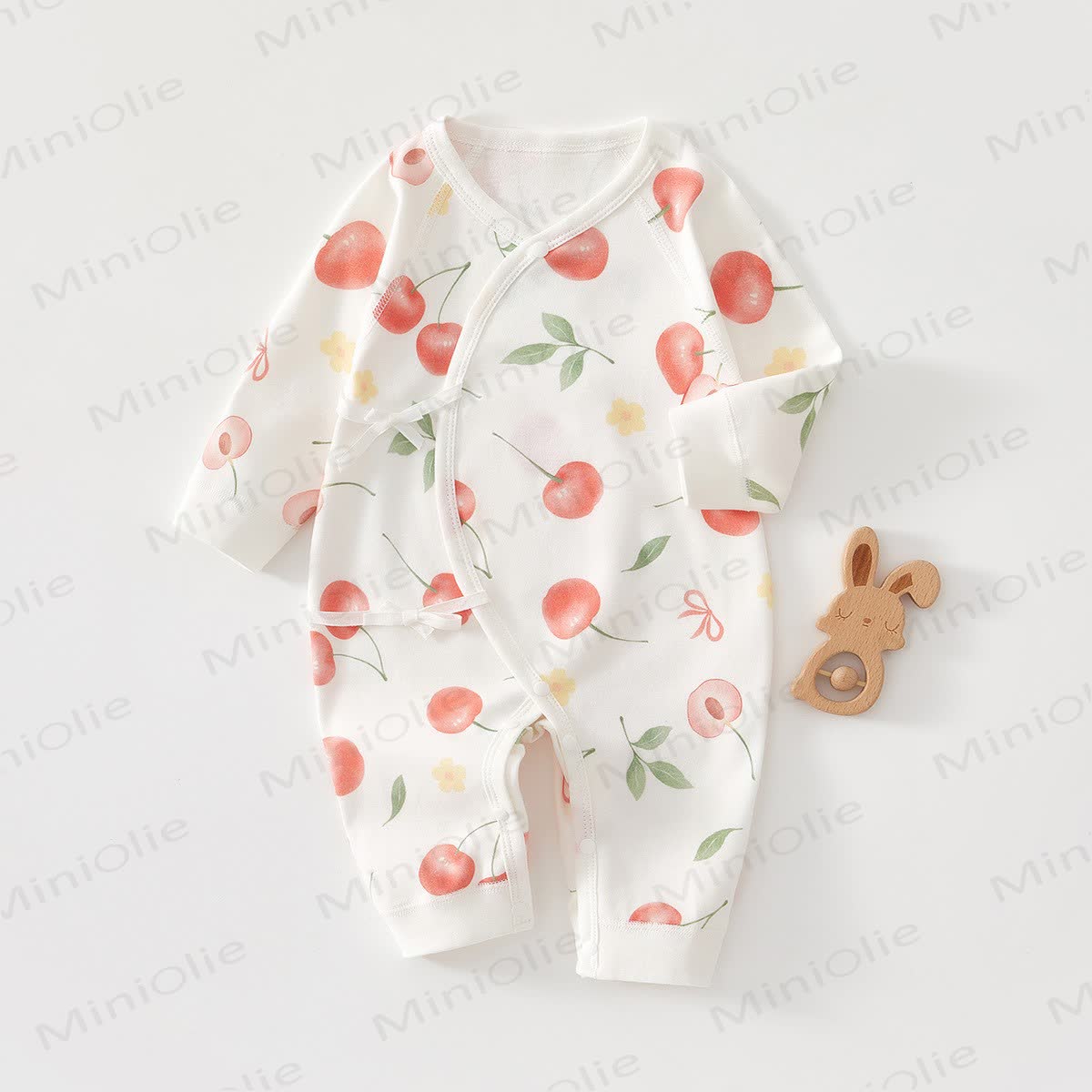 Baby Cherry Seamless Kimono Romper - White - 3-6M - image 1