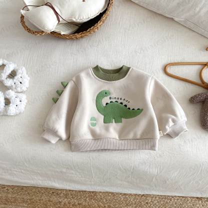 DINOSAUR Baby Toddler Boy Fleece Lined Top & Pants - Beige Top - 5-7T - image 4