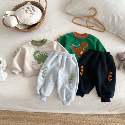 DINOSAUR Baby Toddler Boy Fleece Lined Top & Pants - image 2