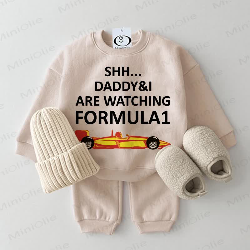 SHH... DADDY&I ARE WATCHING FORMULA1 Baby 2-piece Beige Set - Beige - 2-3T - image 1