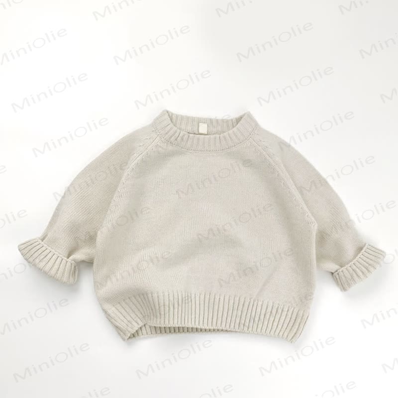 Kid Solid Color Round Neck Knitted Sweater - Grey White - 8Y - image 2