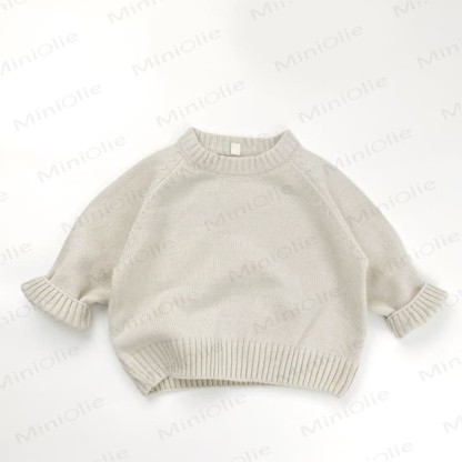 Kid Solid Color Round Neck Knitted Sweater - Grey White - 8Y - image 2
