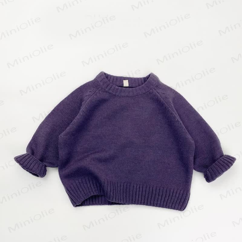 Kid Solid Color Round Neck Knitted Sweater - Purple - 8Y - image 4