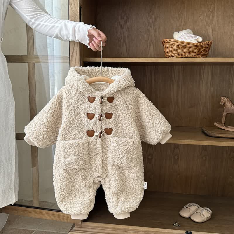 Baby Cute Hooded Romper - Khaki - 18-24M - image 1