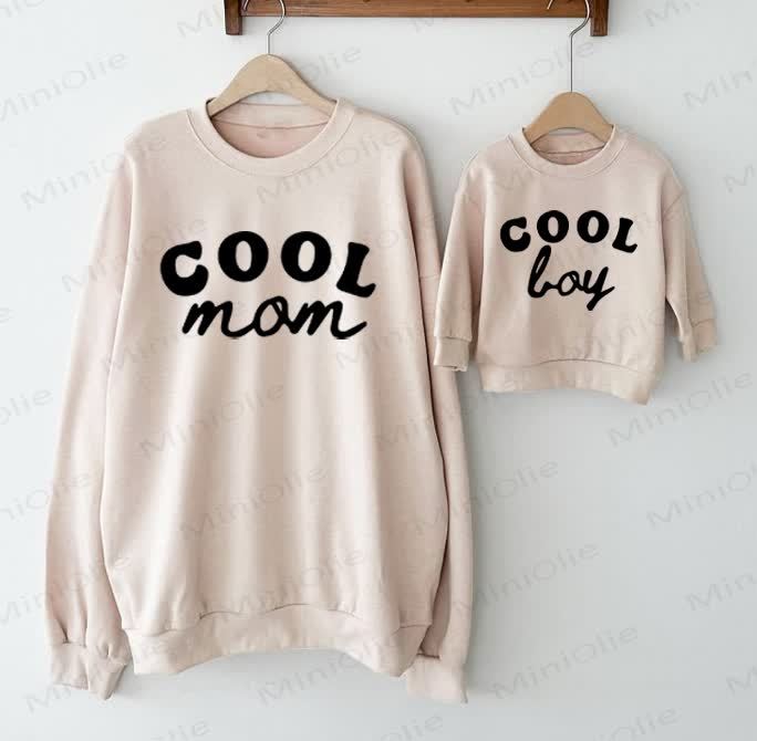 COOL MOM/COOL BOY Mommy and Me Baby Beige Family Sweatshirt - Beige - Adult Sweatshirt: XL - image 1