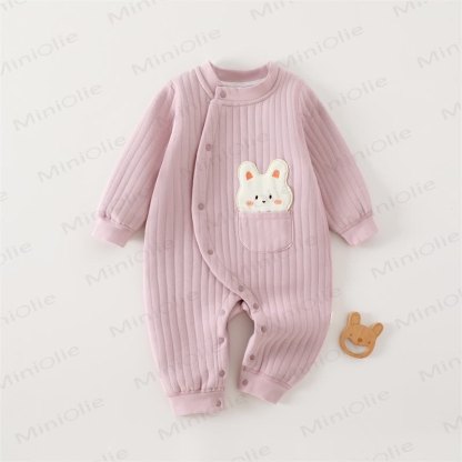 Baby Solid Color Animal Striped Romper - Purple - 18-24M - image 1