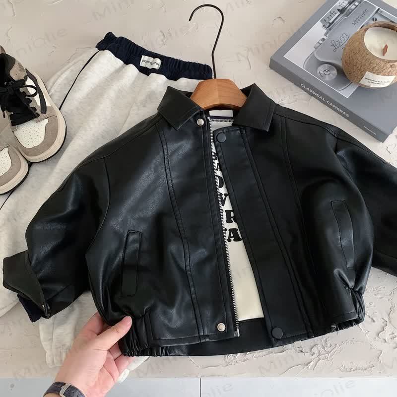 Kid Cool Splicing Leather Outerwear - image 2