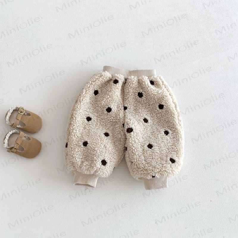 Baby Toddler Girl Dot Fleece Jogger Pants - Beige - 5-7T - image 7