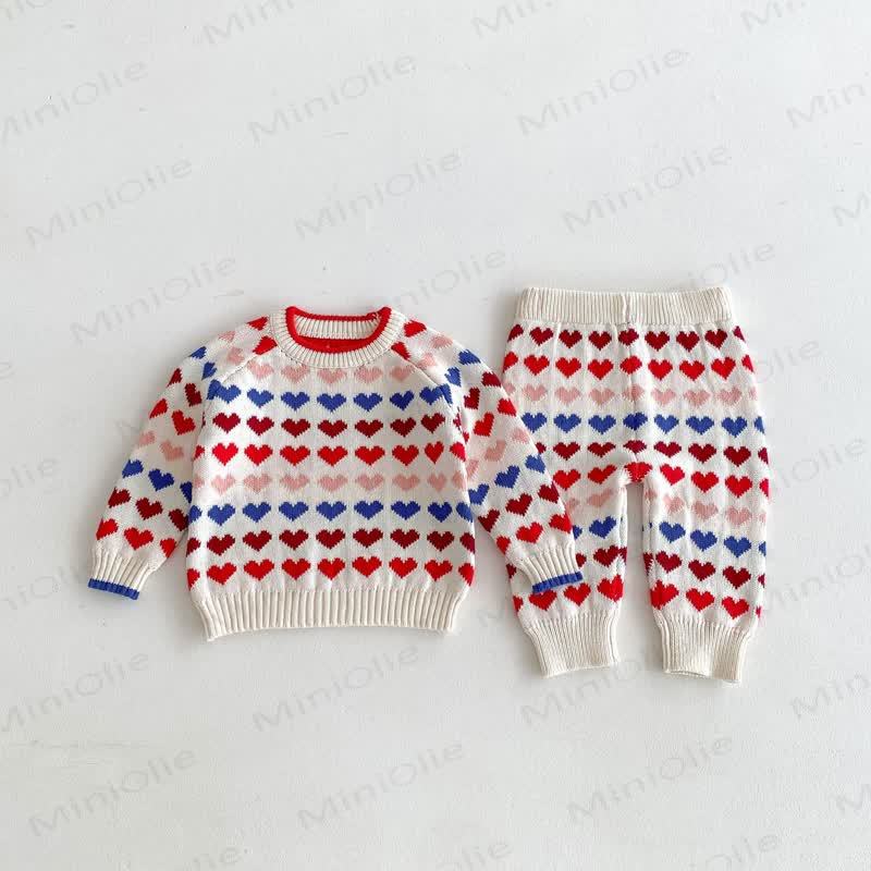 Baby Toddler Knit Colorful Heart Sweater & Pants - image 2