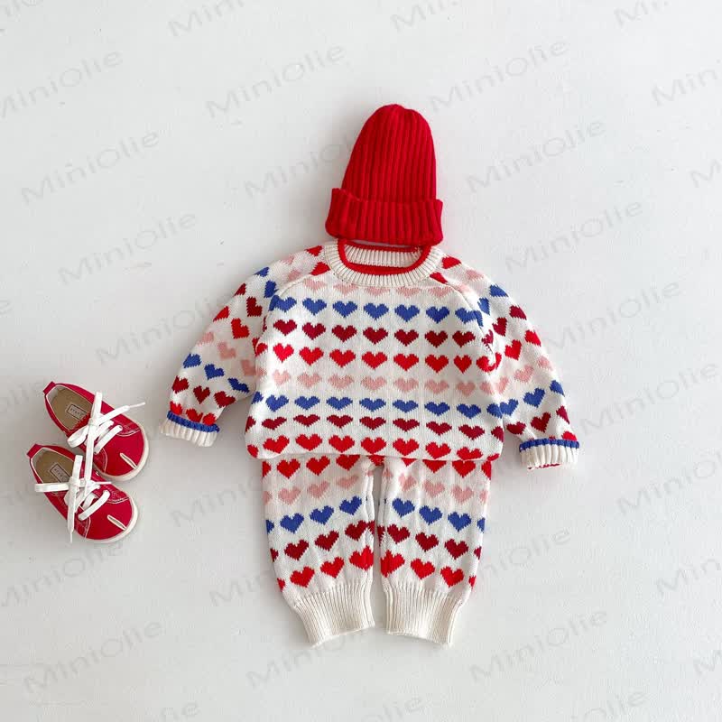 Baby Toddler Knit Colorful Heart Sweater & Pants - image 7