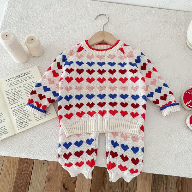 Baby Toddler Knit Colorful Heart Sweater & Pants - image 6