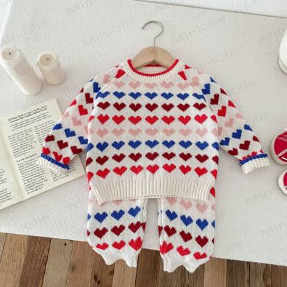 Baby Toddler Knit Colorful Heart Sweater & Pants - image 6